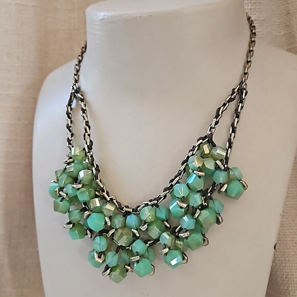 Kenneth Cole Double Strand Green Cut Glass Cluster Bead Necklace - Gold - Picture 3 of 10